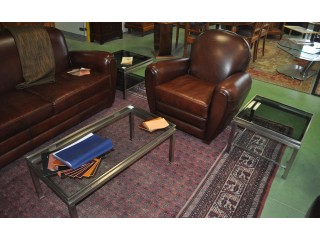 Ensemble table basse et 2 bouts de canap&eacute;s vintage &eacute;poque 1970