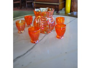 Petit service &agrave; jus de fruits des ann&eacute;es 30 en verre iris&eacute;