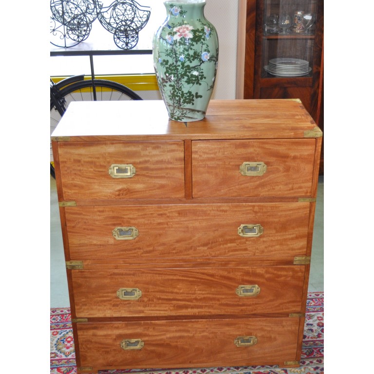 Commode &agrave; deux corps cinq tiroirs bois 100% recycl&eacute;